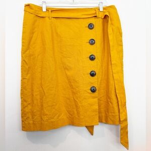 Boden Womens Linen Blend Belted Button Skirt Marigold Yellow Size 14